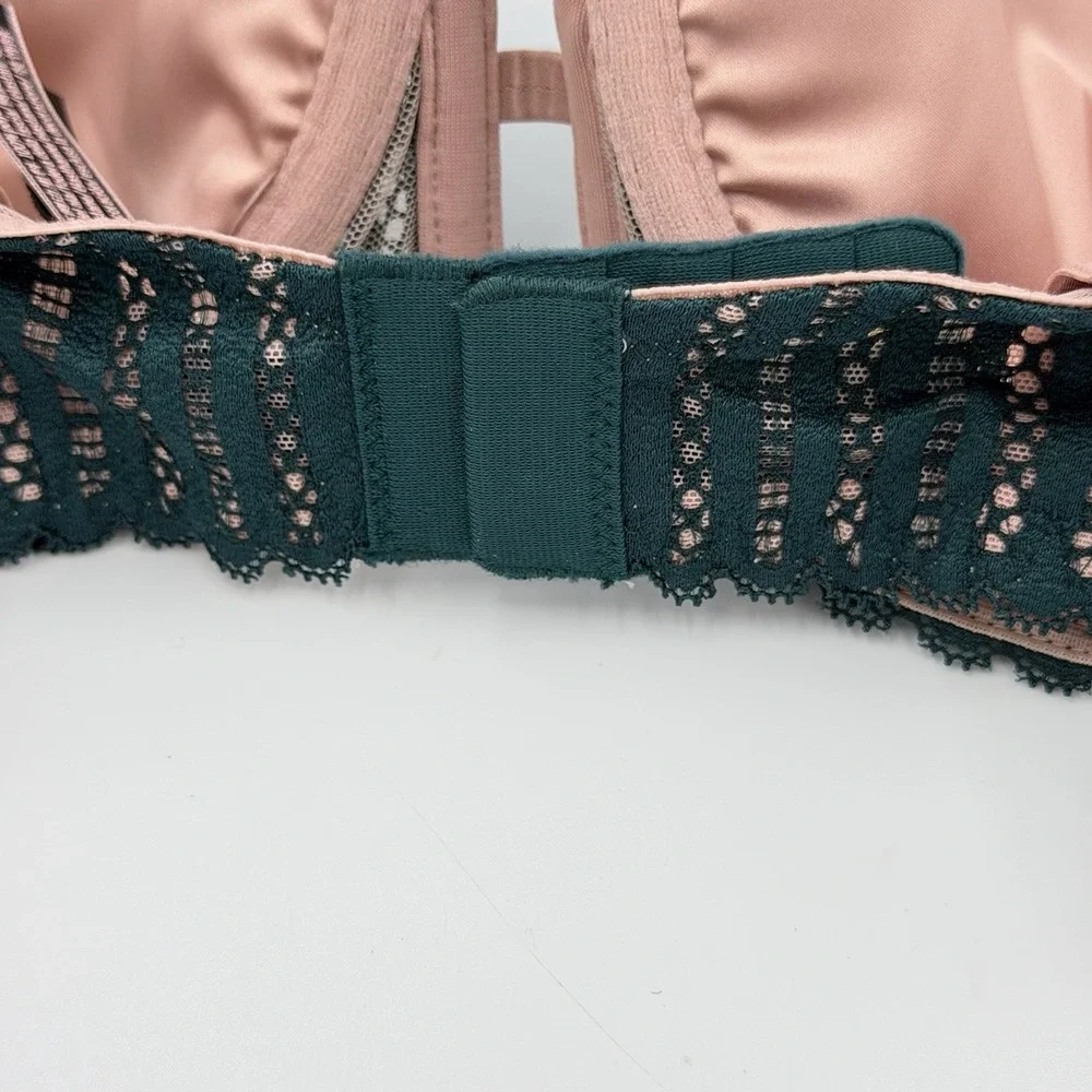 Victoria's Secret 34DD Lined Plunge Lace Bra Green Pink Cutout‎